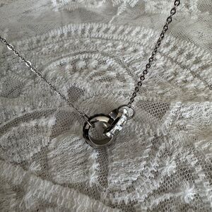 Brosway Swarovski Crystals Black and Clear Interlocking Rings EUC silver tone